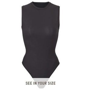 SKIMS Body Basics Crew Neck Bodysuit, Onyx, M
